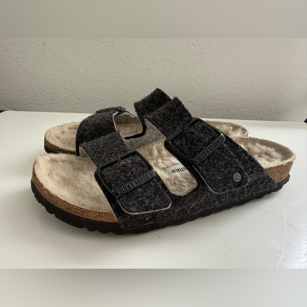 Birkenstock Arizona women size 7 Gray Felt Double-Buckle Slide Sandals - Picture 3 of 8